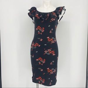 Rebecca Taylor Black Mini Ruffle Bodycon Dress S